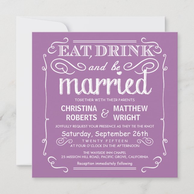 Pastel Orchid Eat Drink be Married Wedding Invites (Front)