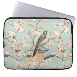 Pastel Oriental Bird and Fruit Blossoms Laptop Sleeve