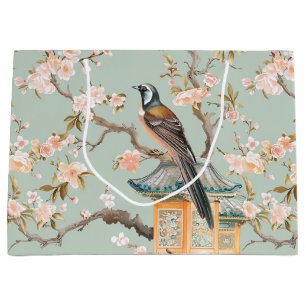 Pastel Oriental Bird and Fruit Blossoms Large Gift Bag