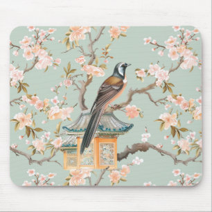 Pastel Oriental Bird and Fruit Blossoms Mouse Mat