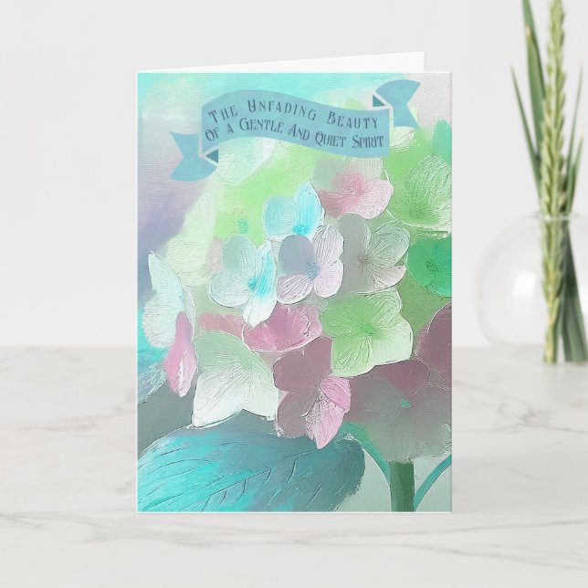 Pastel Orthensia Painted Flower, Verse Mother Day  Holiday Card (Front)