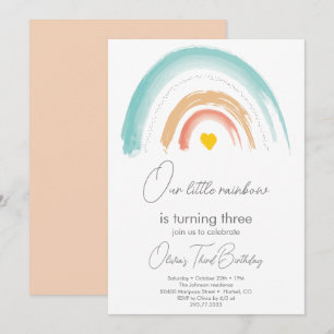Pastel Our Little Rainbow Birthday Party Beige Invitation