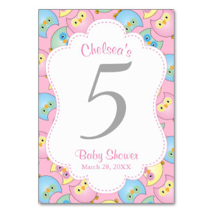 Pastel Owl Baby Girl Shower Theme Table Number