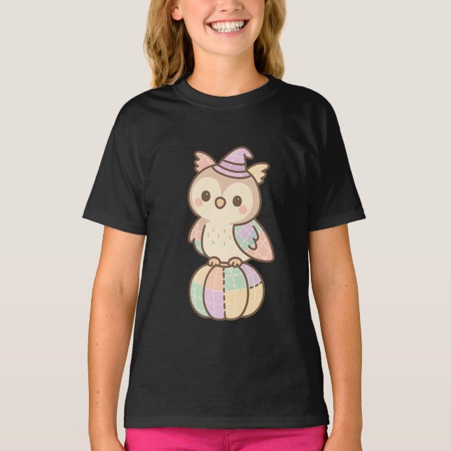 Pastel Owl Witch Kids T-Shirt | Cute Kawaii (Front)