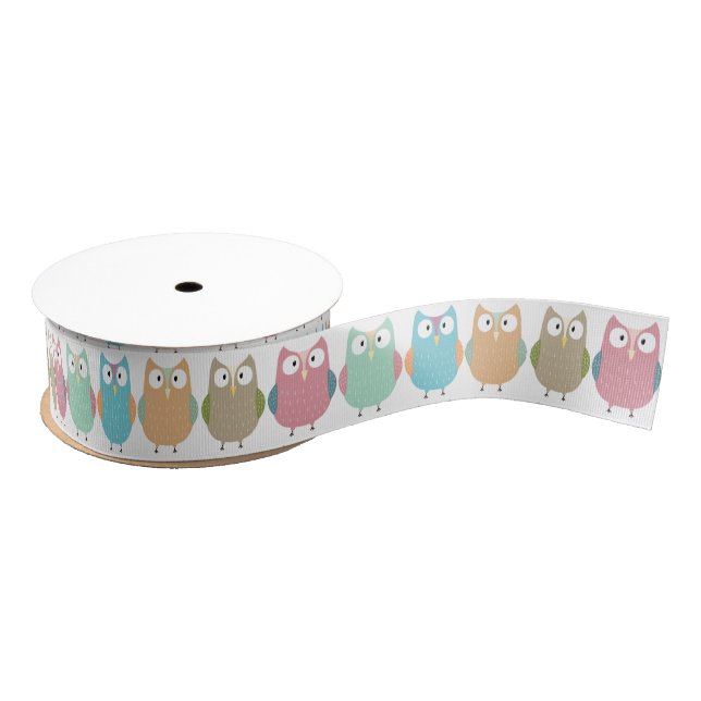 Pastel Owls on Parade Grosgrain Ribbon (Spool)