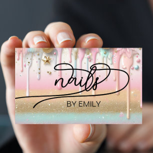 Pastel Paint Drip Nail Salon Manicurist  Business Card