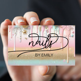 Pastel Paint Drip Nail Salon Manicurist Business Card