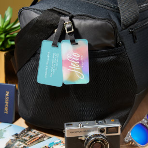 Pastel Paint Splotches Hello Typography with Name Luggage Tag