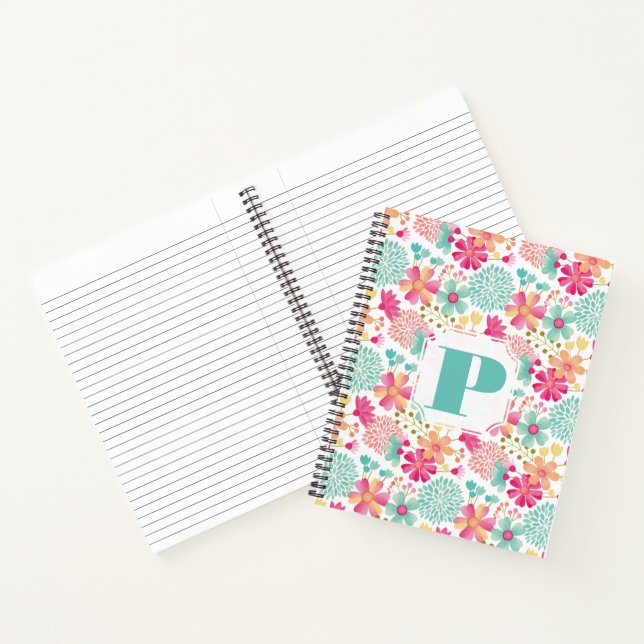 Pastel Painted Floral Monogram Spiral Notebook (Inside)