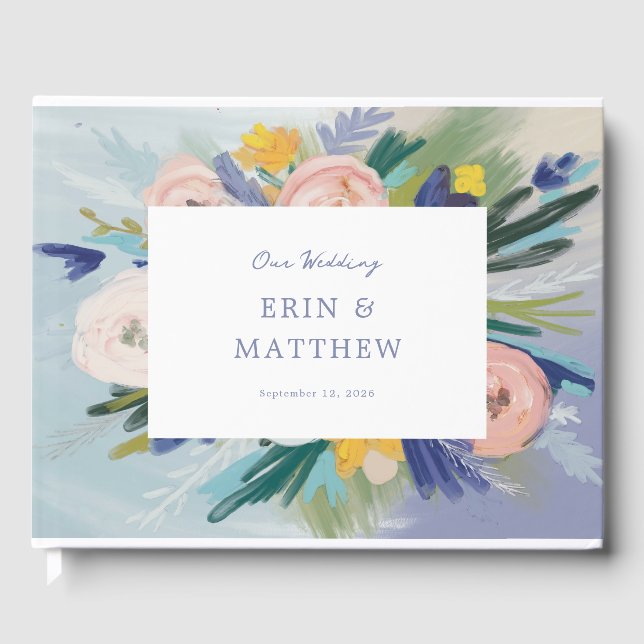 Pastel Painted Florals and Photo Wedding Guest Book (Front)