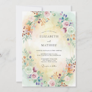 Pastel Painted Peony Wedding Invitation