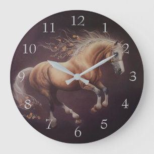 Pastel Painting Of A Running Horse Large Clock