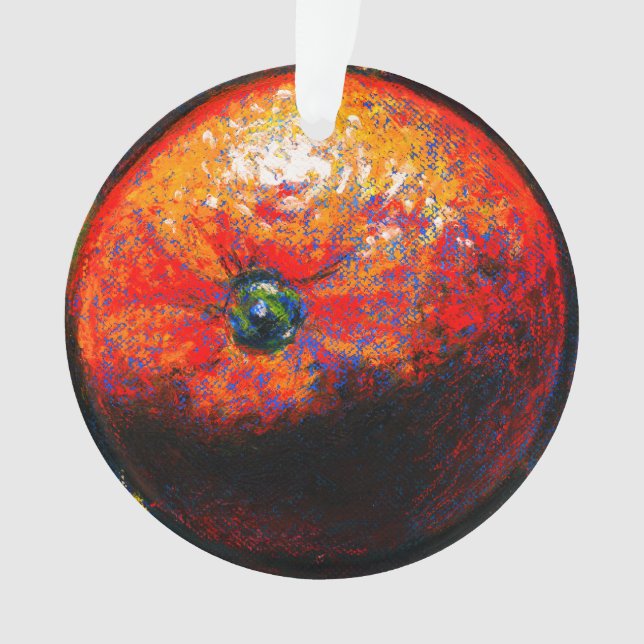 Pastel painting of an orange citrus fruit ornament (Front)