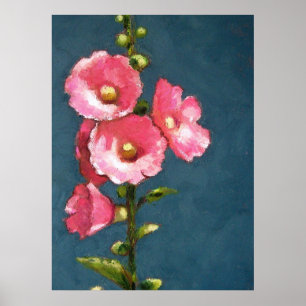 PASTEL PAINTING PRINT: PINK HOLLYHOCKS POSTER