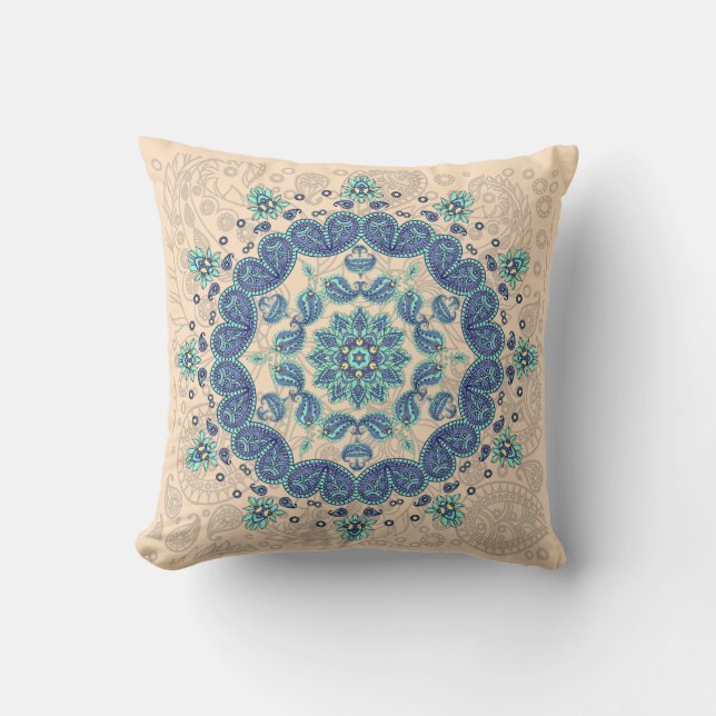 Pastel Paisley Kaleidoscope Throw Pillow (Front)