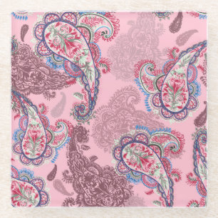 Pastel paisley, traditional ethnic seamless patter glass coaster