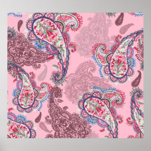 Pastel paisley, traditional ethnic seamless patter poster