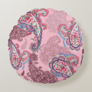 Pastel paisley, traditional ethnic seamless patter round cushion