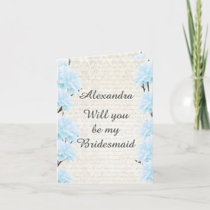Pastel pale blue floral will you be my bridesmaid invitation