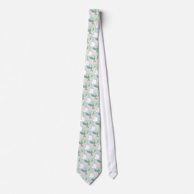 Pastel pale girly eco leaves fantasy alien science tie (Front)