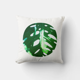 Pastel Pale Green Plant Leaf White Circle Cushion