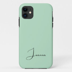 Pastel Pale Green Solid Colour Minimalist Name iPhone 11 Case