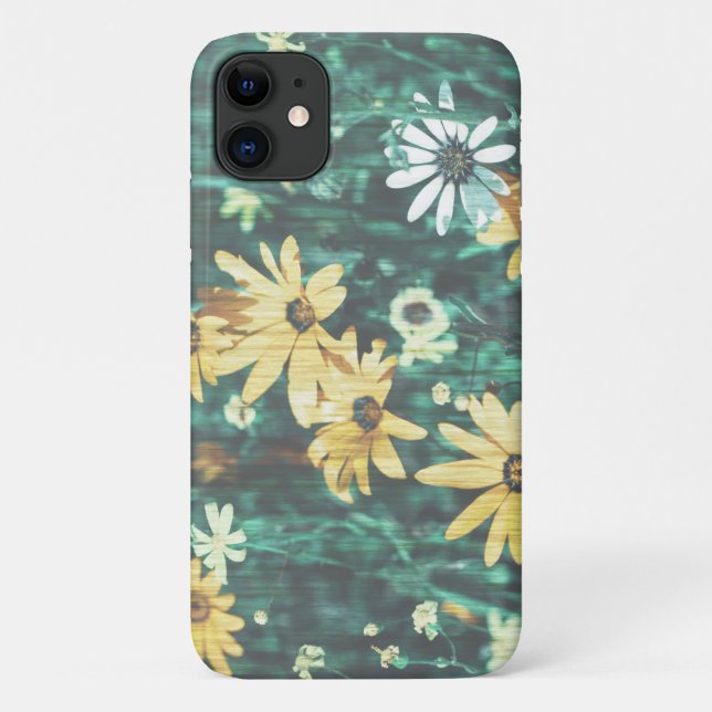 Pastel Pale Green Yellow Flowers iPhone 11 Case (Back)