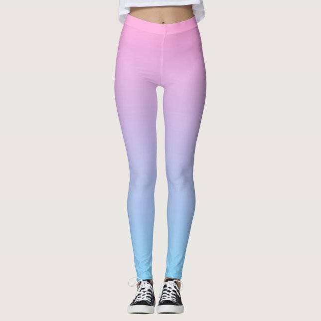 Pastel Pale Pink and Blue Gradient Leggings (Front)