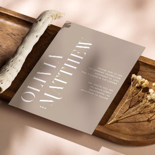 Pastel pale taupe minimalist wedding + QR details Invitation