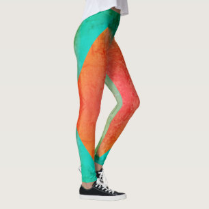 Pastel Pale Turquoise Coral Abstract Art  Leggings