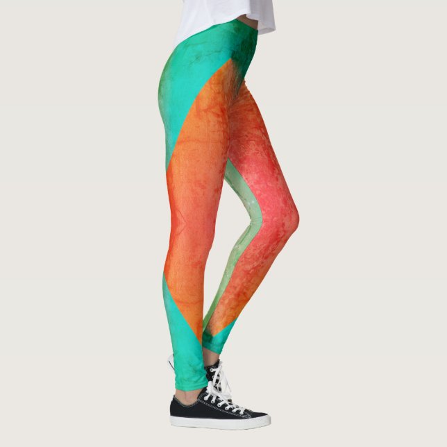 Pastel Pale Turquoise Coral Abstract Art  Leggings (Right)