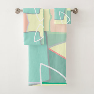 Pastel Pale Turquoise Pink Abstract Art Bath Towel Set