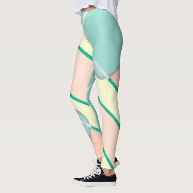 Pastel Pale Turquoise Pink Abstract Art Leggings (Left)
