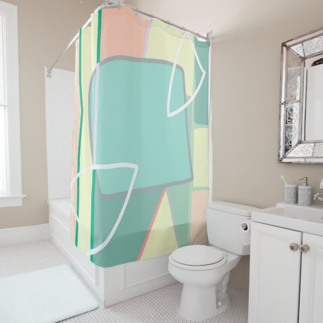 Pastel Pale Turquoise Pink Abstract Art Shower Curtain (In Situ)