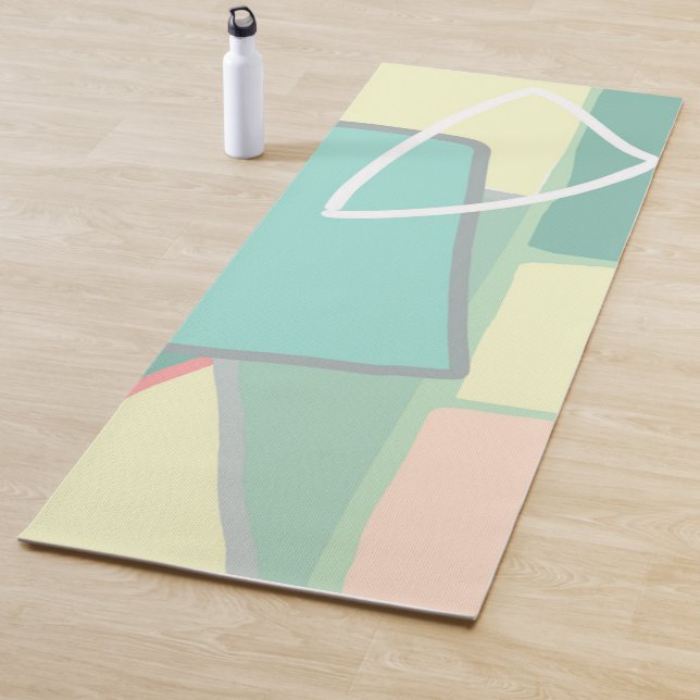 Pastel Pale Turquoise Pink Abstract Art Yoga Mat (In Situ)