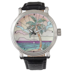 Pastel Palm Stained Glass Watch