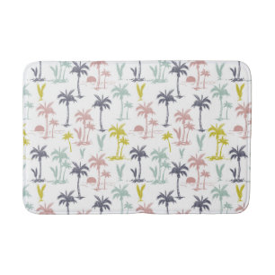 Pastel Palm Tree by the Beach Pattern Bath Mat