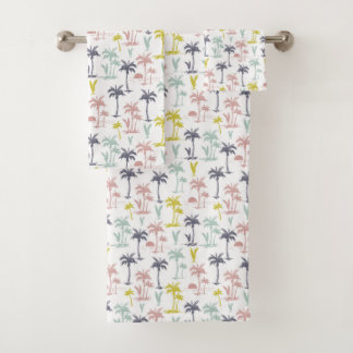 Pastel Palm Tree by the Beach Pattern Bath Towel Set