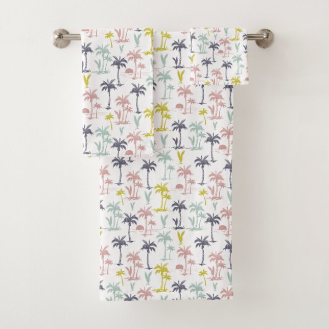 Pastel Palm Tree by the Beach Pattern Bath Towel Set (Insitu)