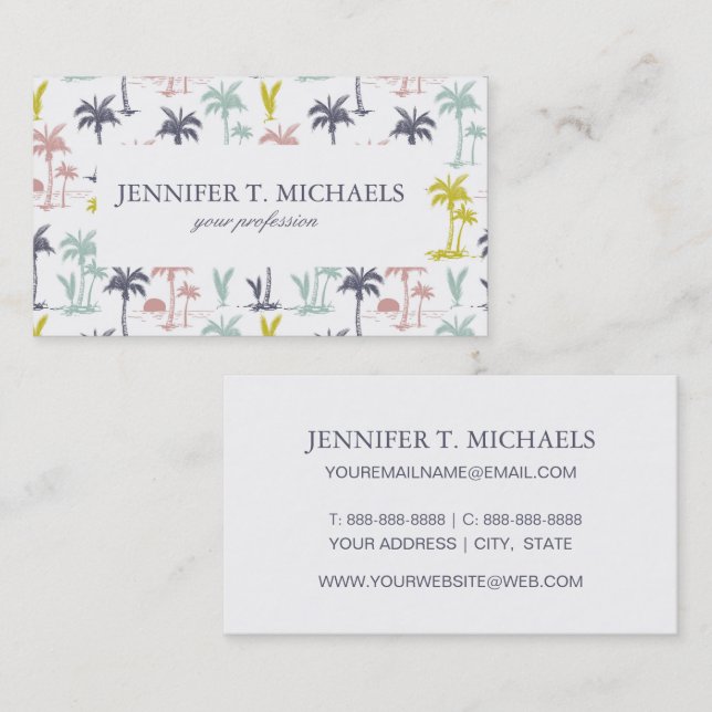 Pastel Palm Tree by the Beach Pattern Business Card (Front/Back)