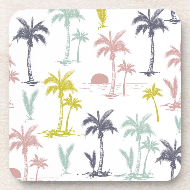 Pastel Palm Tree by the Beach Pattern Coaster (Front)