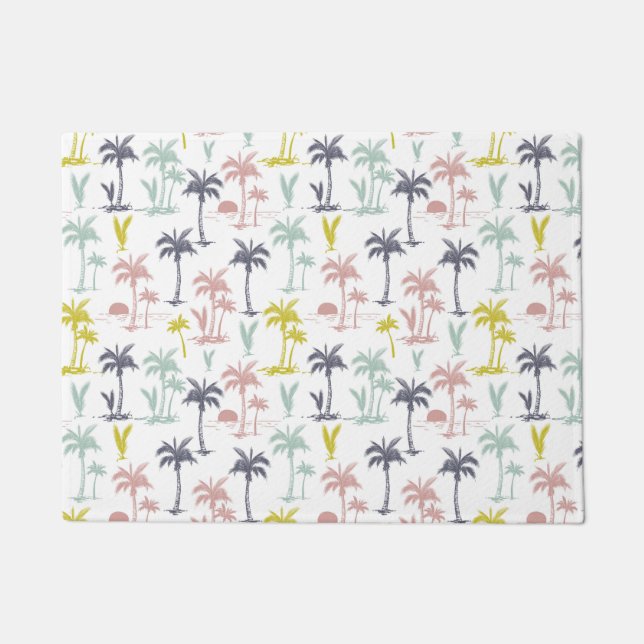 Pastel Palm Tree by the Beach Pattern Doormat (Front)