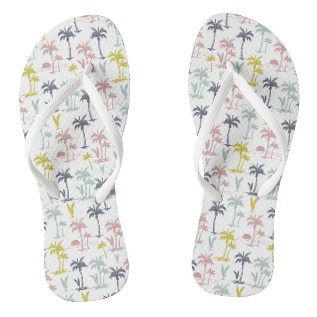 Pastel Palm Tree by the Beach Pattern Flip Flops (Footbed)