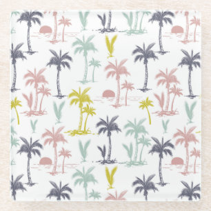 Pastel Palm Tree by the Beach Pattern Glass Coaster