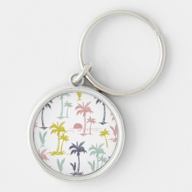 Pastel Palm Tree by the Beach Pattern Key Ring (Front)