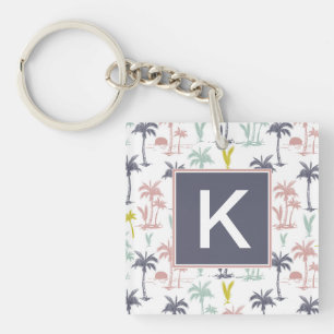 Pastel Palm Tree by the Beach Pattern Key Ring