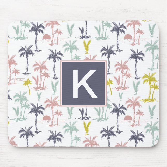 Pastel Palm Tree by the Beach Pattern Mouse Mat (Front)