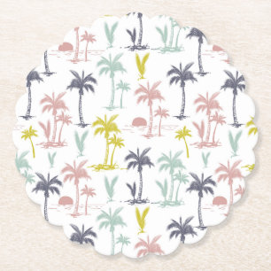 Pastel Palm Tree by the Beach Pattern Paper Coaster