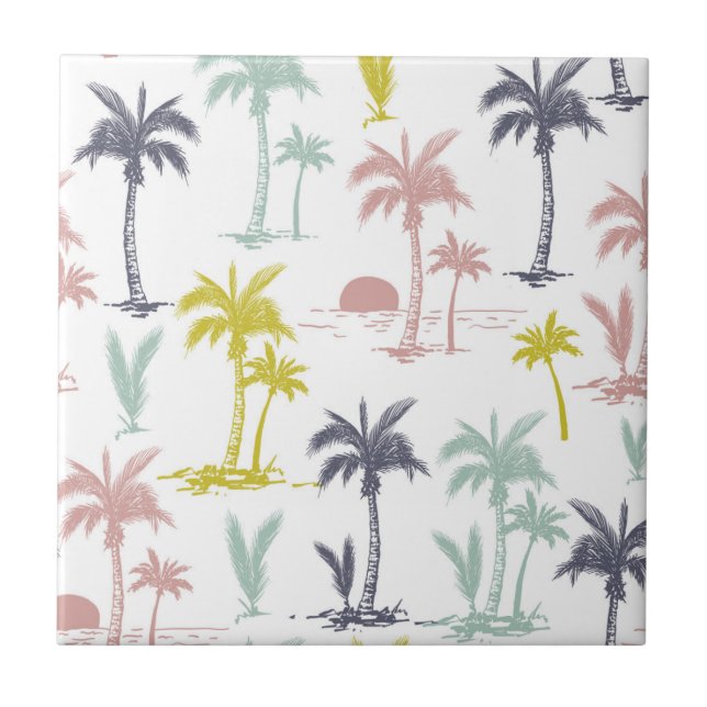 Pastel Palm Tree by the Beach Pattern Tile (Front)