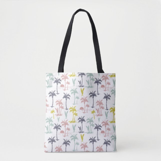 Pastel Palm Tree by the Beach Pattern Tote Bag (Front)
